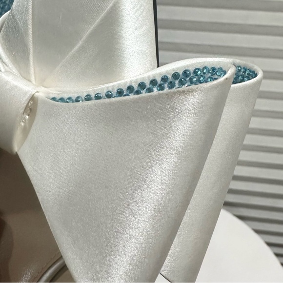🌺MACH & MACH🌺 Le Cadeau 65 Satin Slingback Pumps White Blue Size: 37 - Picture 10 of 16